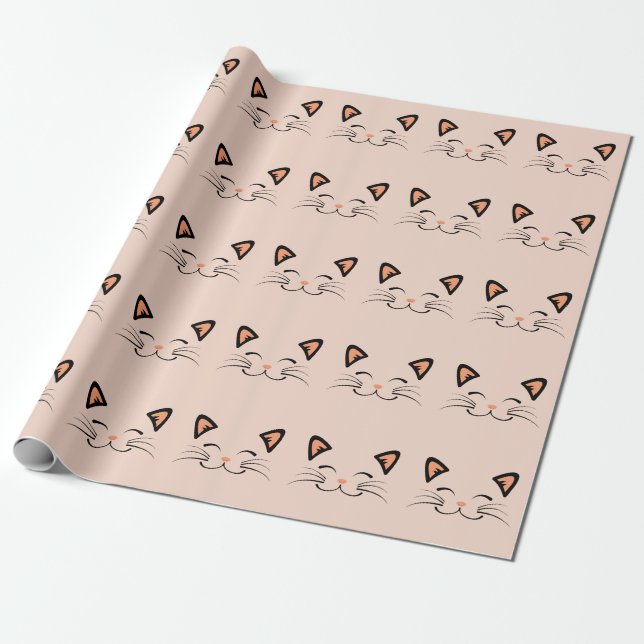 Floating Kitten Cat Face Pattern  Wrapping Paper (Unrolled)
