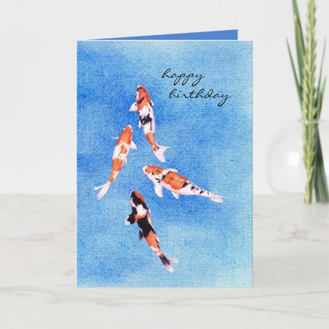 Floating Koi blue Birthday Card (Front)