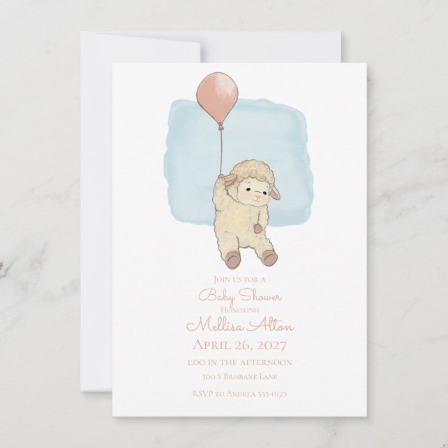 Floating Lamb Baby Shower Invitation (Front)