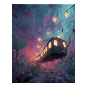 Floating Lantern Train Through Dream Forest Poster