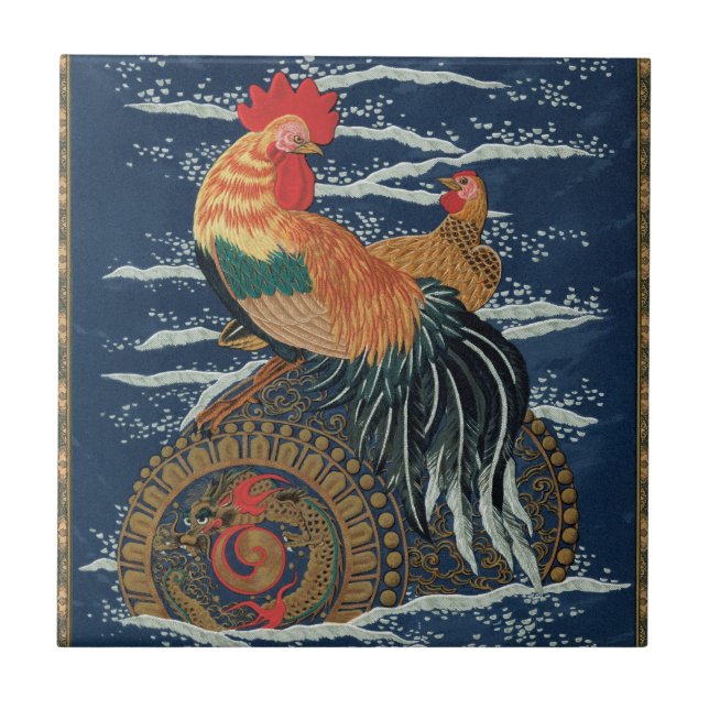 Floating Life: Rooster and Hen at Sea Ceramic Tile (Front)