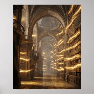 Floating Light Ancient Library Poster