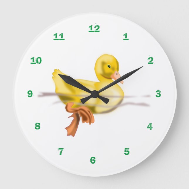 Floating Little Cute Duckling - Large Clock (Front)