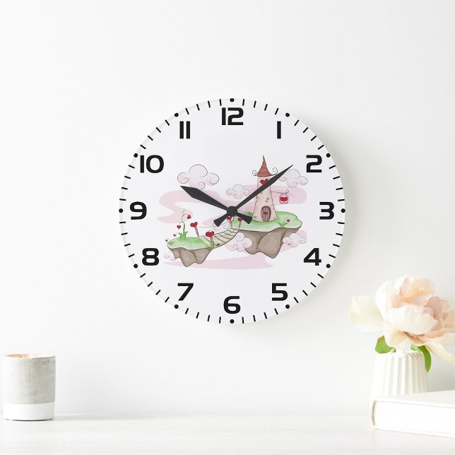 Floating Love Castle Illustration Romantic Fantasy Large Clock (Creator Uploaded)