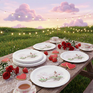 Floating Love Castle Illustration Romantic Fantasy Paper Plate