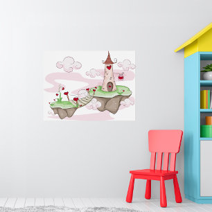 Floating Love Castle Illustration Romantic Fantasy Poster