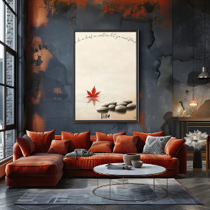 Floating Maple Leaf Zen Pond Poster