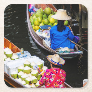 Floating Market in Bangkok Square Paper Coaster