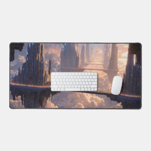Floating Metropolis in the Clouds Desk Mat