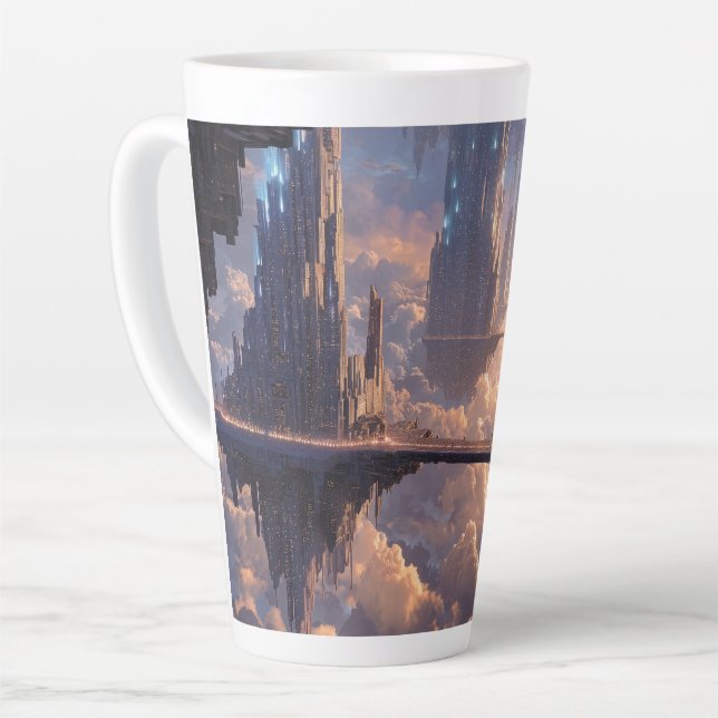 Floating Metropolis in the Clouds Latte Mug (Left Angle)