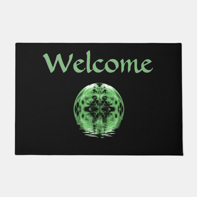 Floating Moon Green and Black Doormat (Front)