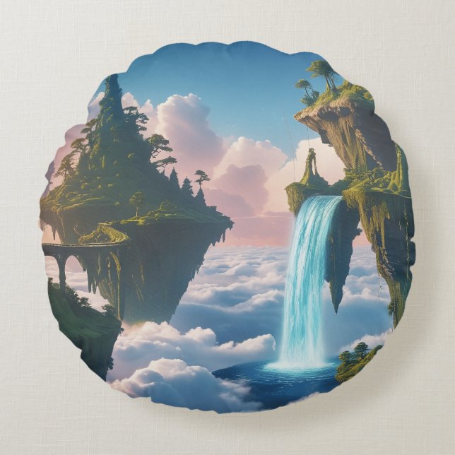 Floating Mountain Landscape Round Cushion (Front)