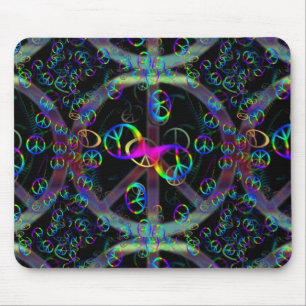 Floating Neon Peace Signs Mouse Pad
