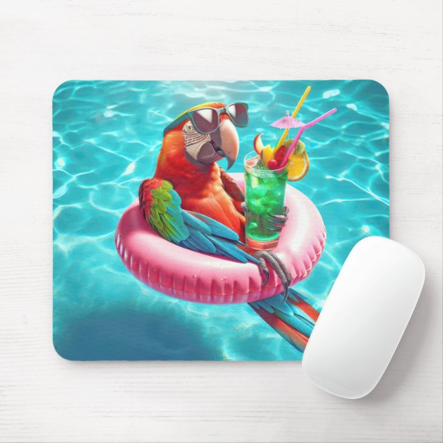 Floating Parrot In a Swimming Pool Mouse Pad (With Mouse)