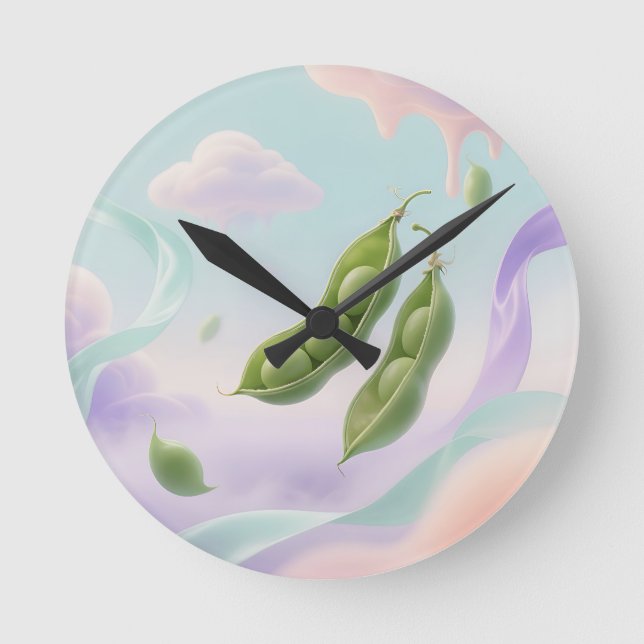 Floating Pea Pods Dreamy Round Clock (Front)
