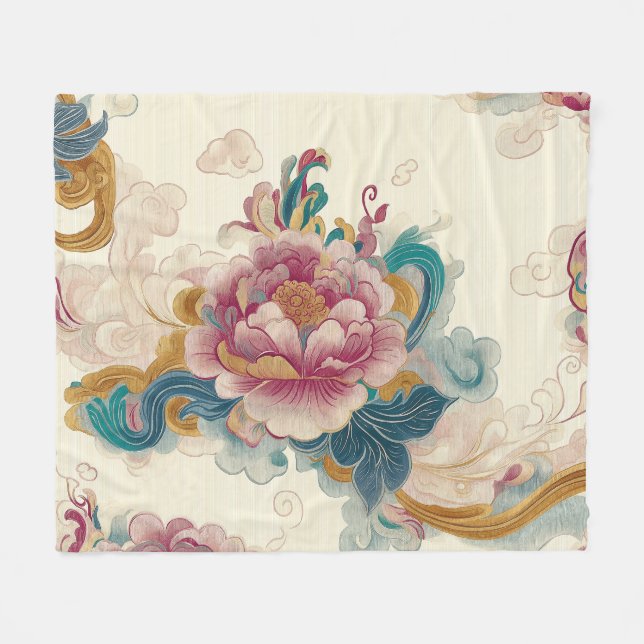 Floating Peony Fleece Blanket (Front (Horizontal))
