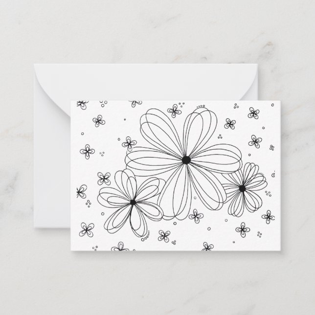 Floating Petals – Colorable Floral Note Card (Front)
