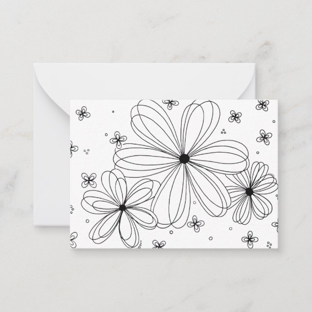 Floating Petals – Colorable Floral Note Card (Front)