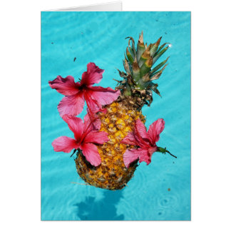 Floating Pineapple and Hibiscus Greeting Card