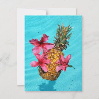 Floating Pineapple and Hibiscus Postcard