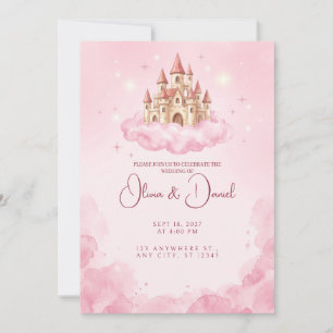 Floating Pink Castle Cloud Wedding Invitation