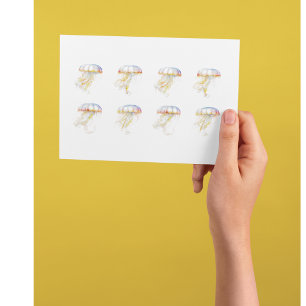 floating pink jellyfish in watercolor postcard