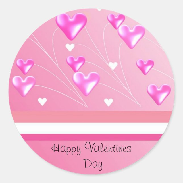 Floating Pink Valentine Hearts Classic Round Sticker (Front)