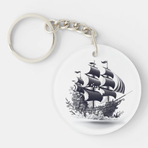 Floating Pirate Ship Key Ring