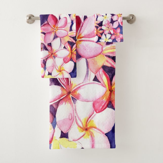 Floating Plumeria Bath Towel Set (Insitu)