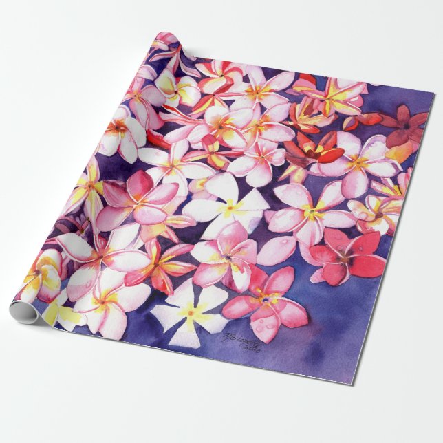 Floating Plumeria Wrapping Paper (Unrolled)