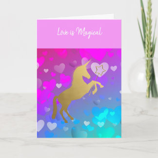 Floating Rainbow Hearts Unicorn Valentine's Day Holiday Card