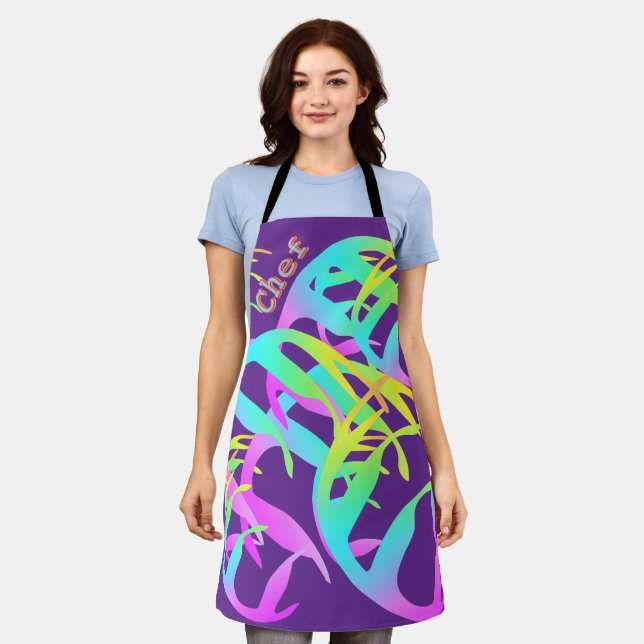 Floating Rainbow Leaf Purple  Apron (Worn)