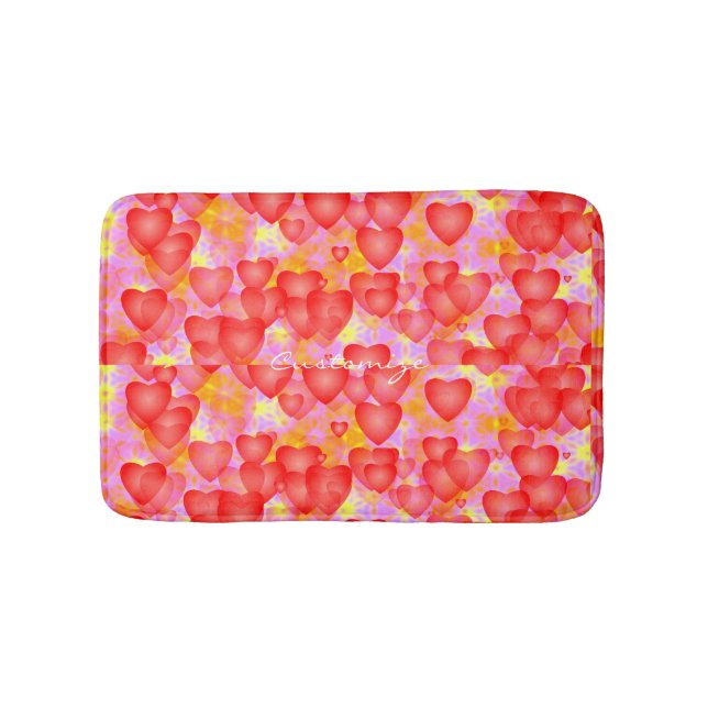 floating red hearts pattern bath mat (Front)
