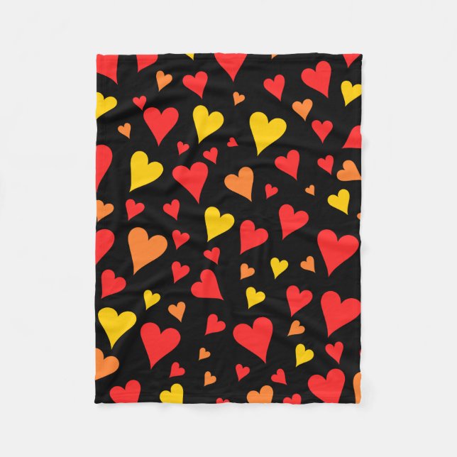 Floating Red, Orange and Yellow Hearts Pattern Fleece Blanket (Front)