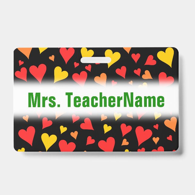 Floating Red, Orange and Yellow Hearts Pattern ID Badge (Front)
