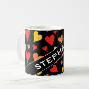 Floating Red, Orange and Yellow Hearts Pattern Mug