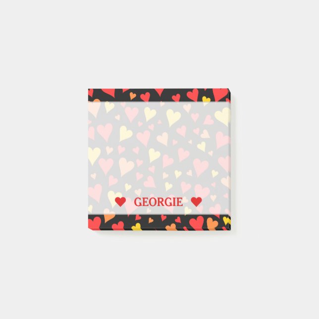 Floating Red, Orange and Yellow Hearts Pattern Post-it Notes (Front)