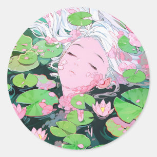 Floating Serenity Water Nymph Anime Girl Classic Round Sticker