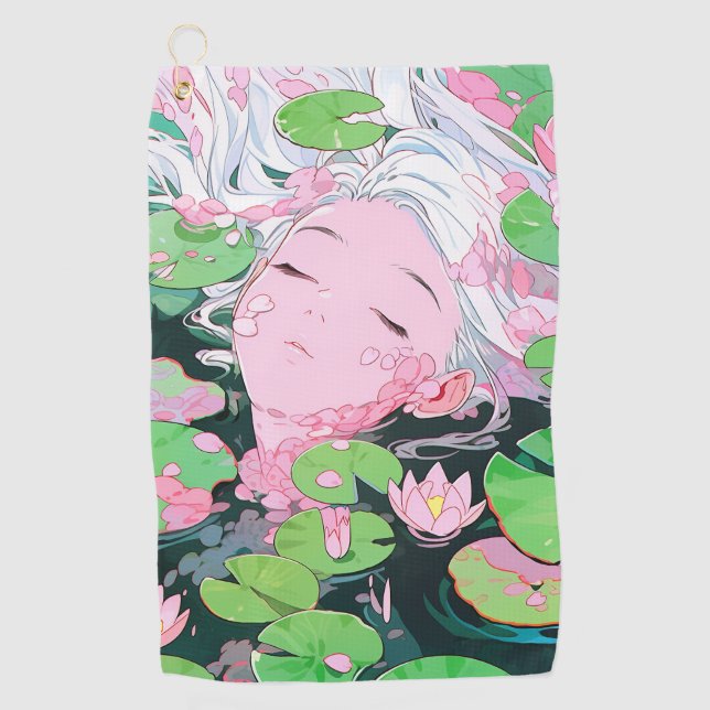 Floating Serenity Water Nymph Anime Girl Golf Towel (Front)