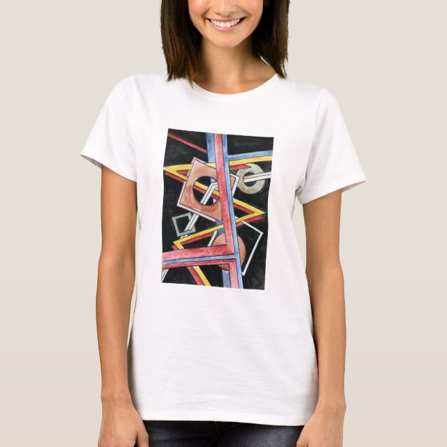 Floating Shapes-Hand Painted Modern Geometric Art T-Shirt (Front)