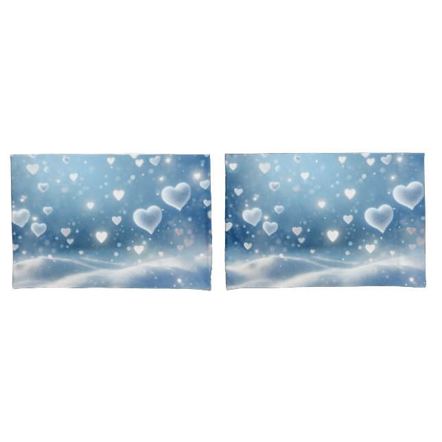 Floating Snow Hearts and Snowflakes Pillowcase (Front-Set)