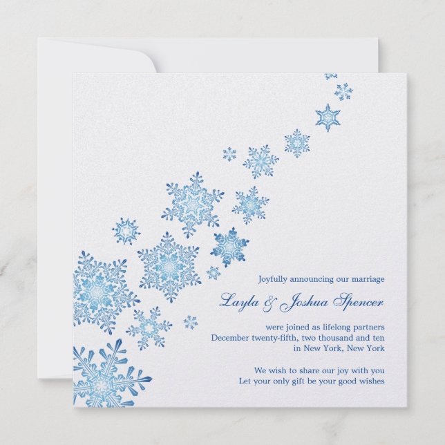 Floating Snowflakes Wedding Announcement Card (Front)