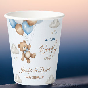 Floating Teddy Bear Blue Baby Shower Paper Cups