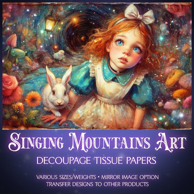 Floating Through Fantasy Alice Rabbit Decoupage Tissue Paper (Creator Uploaded)