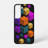 Floating Tribal Cubes - 3D Isometric Gold Teal 