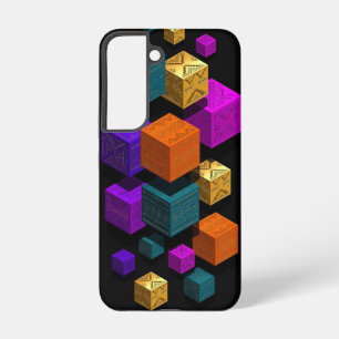 Floating Tribal Cubes - 3D Isometric Gold Teal Samsung Galaxy Case