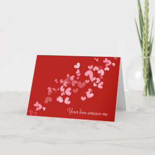 Floating Valentine Hearts on Red Card