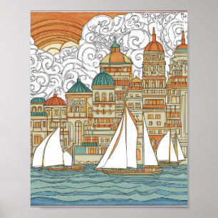 Floating Victorian Dreamscape Surreal Sunset Wall Poster