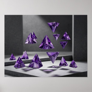 Floating Violet Crystal Tetrahedrons Wall Art