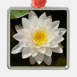Floating White Waterlily Lotus Metal Ornament